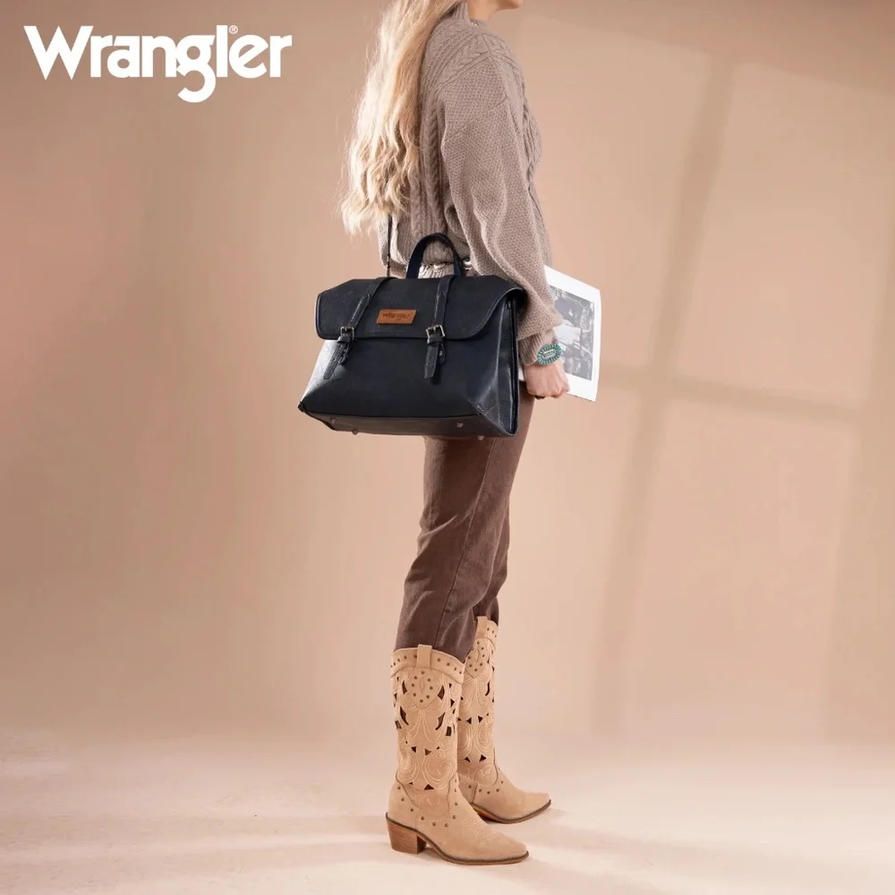 Wrangler Top Handle Carry Satchel/Laptop Bag/Backpack/Crossbody Navy Blue
